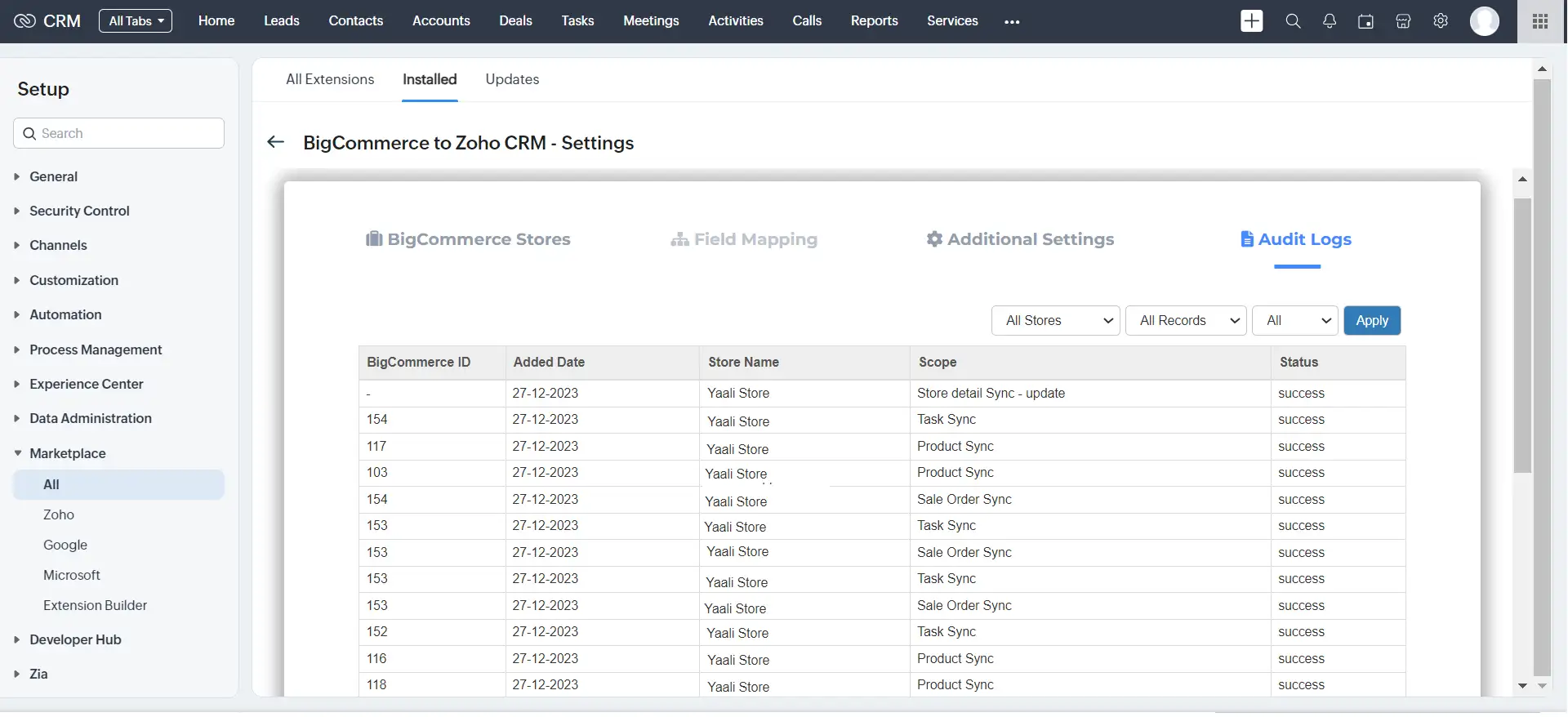 Audit Logs in Bigcommerce extension