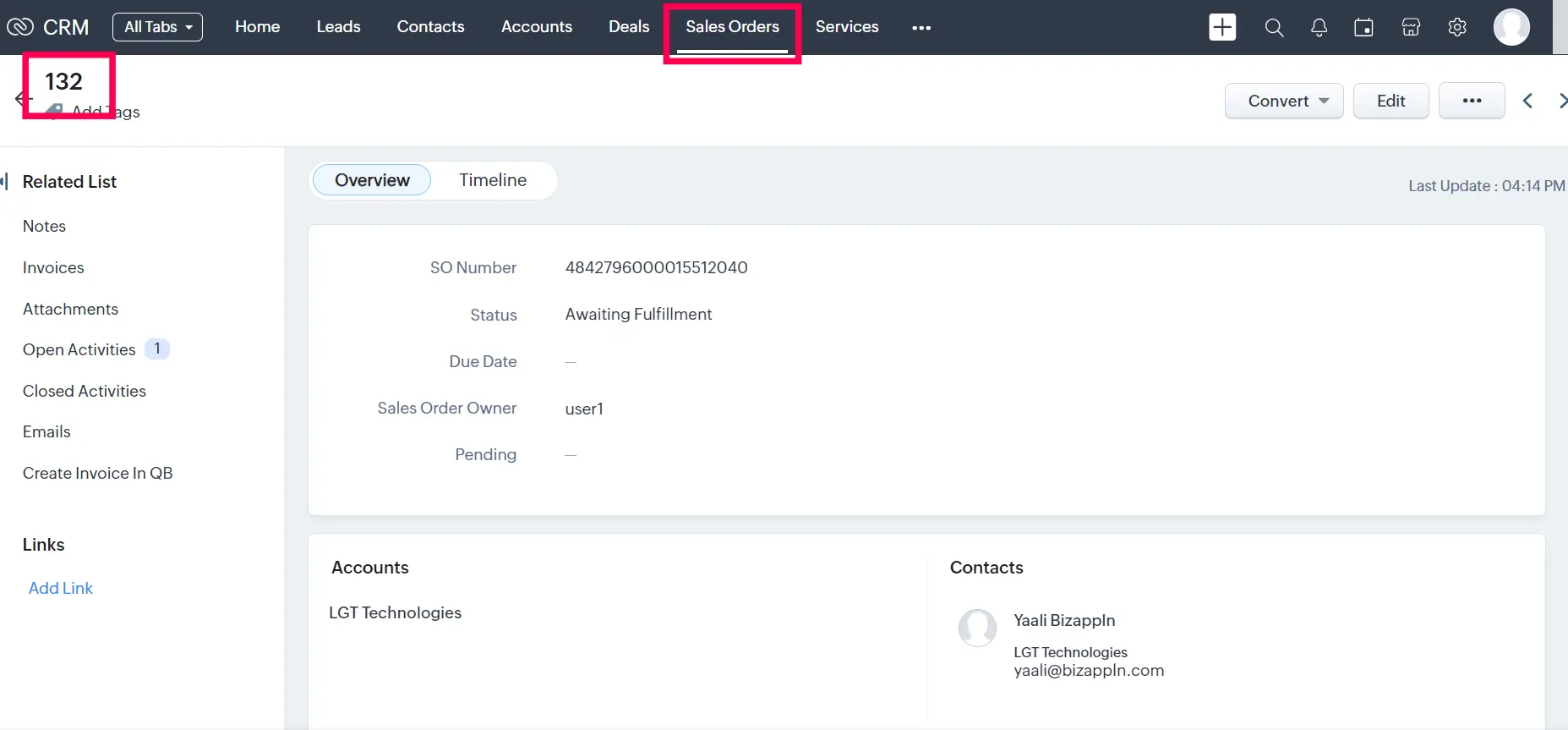 BigCommerce Order to Zoho CRM SalesOrder