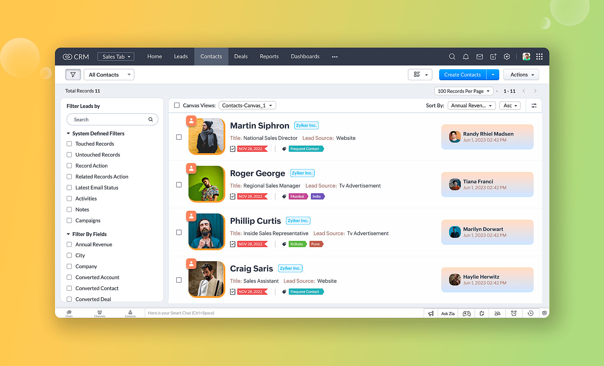 Zoho Canvas List View