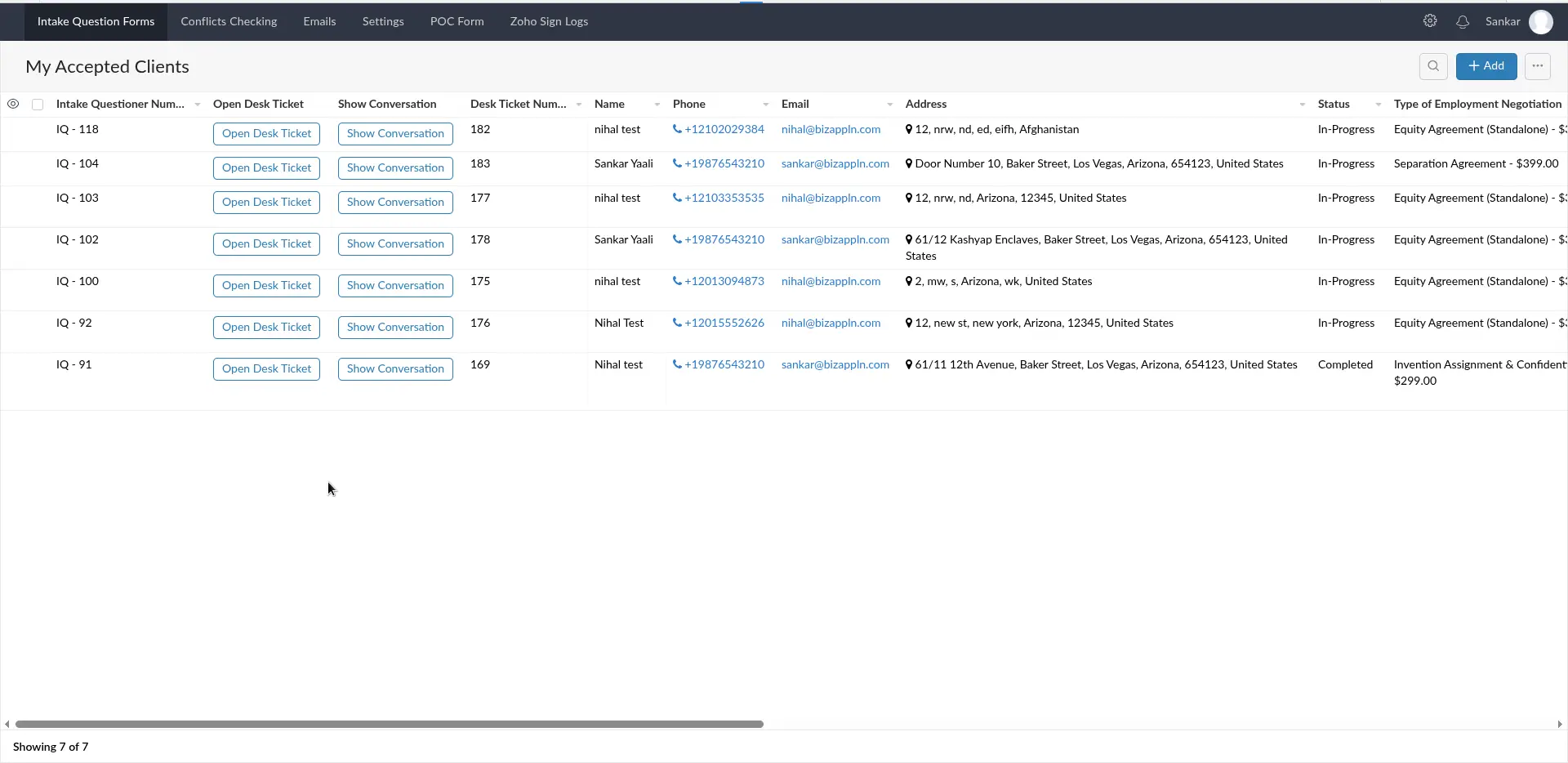 Accepted Clients details stored in Zoho Creator app for law firm