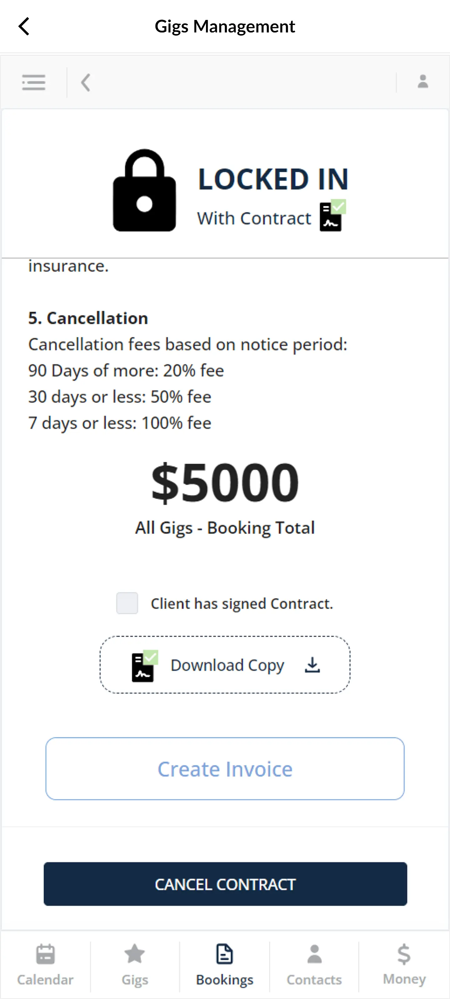Artist-signed-contract-send-by-Event-organizer-from Gig booking app