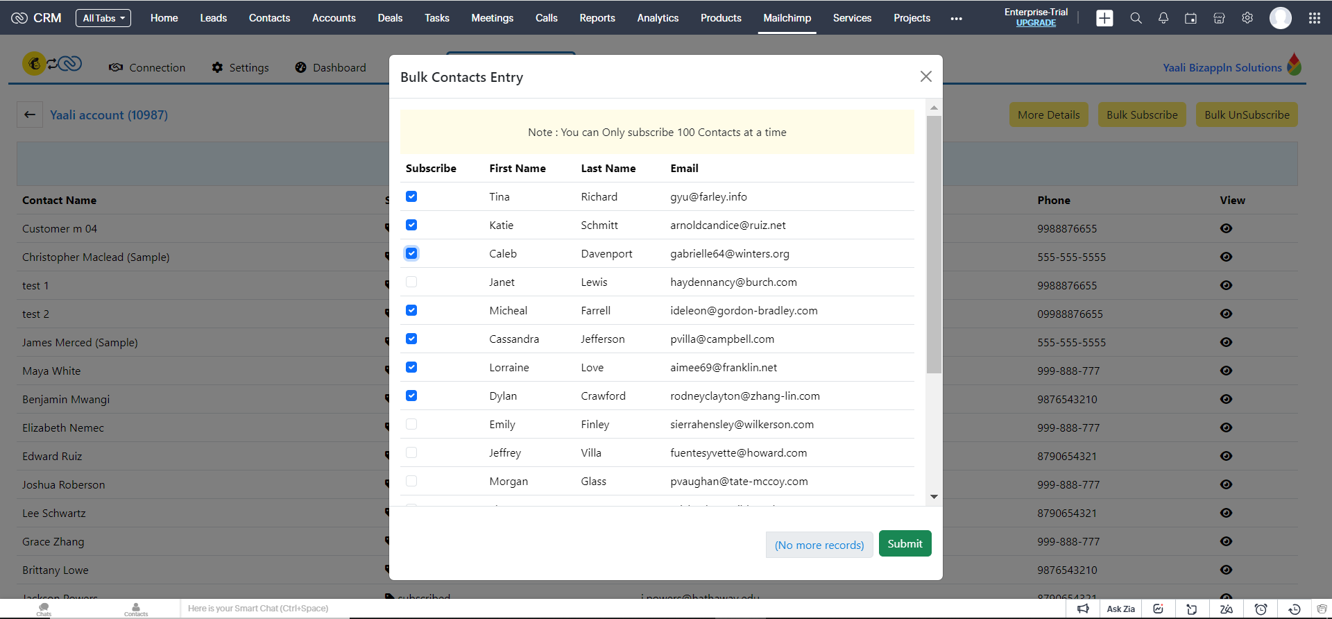 Bulk Subscribe Contacts from Zoho CRM to Mailchimp