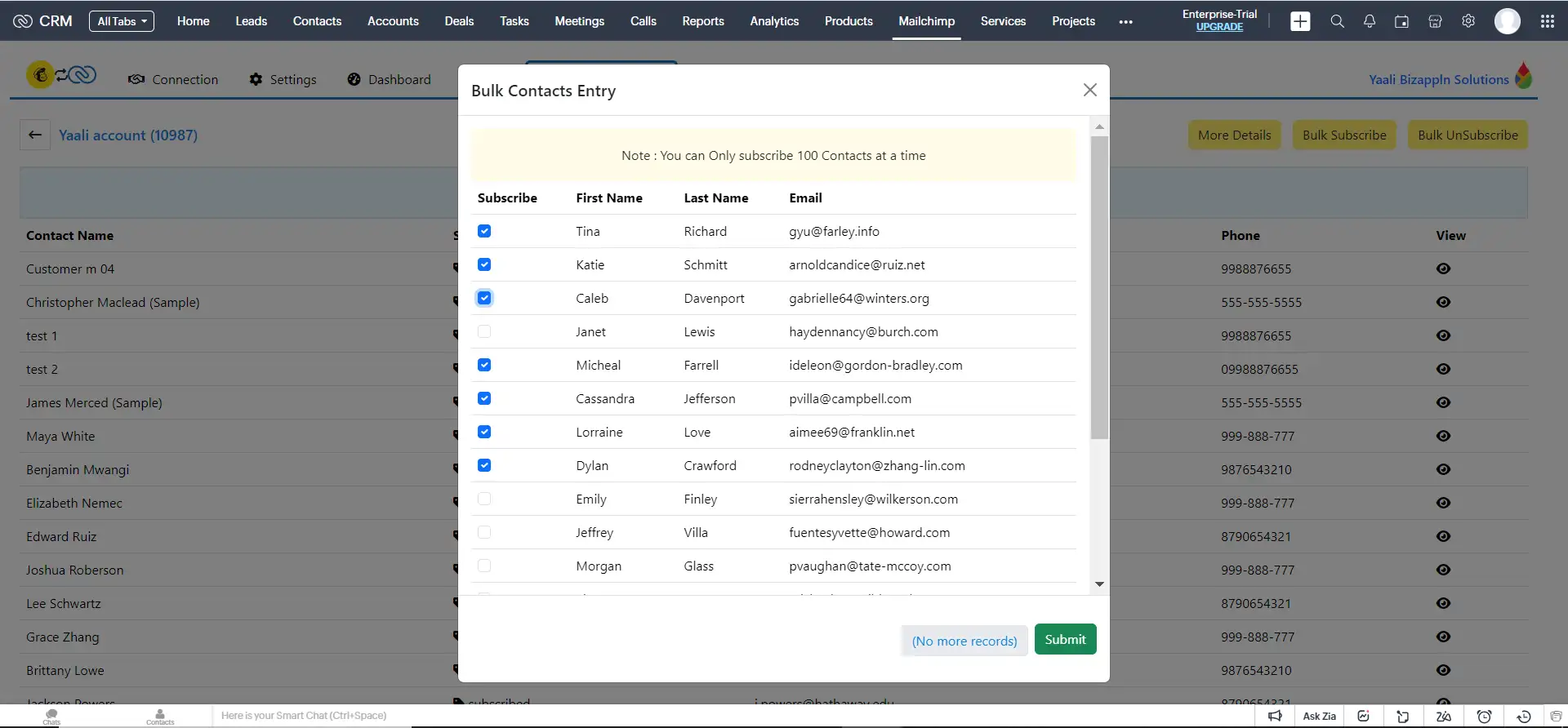 Bulk Subscribe Contacts from Zoho CRM to Mailchimp
