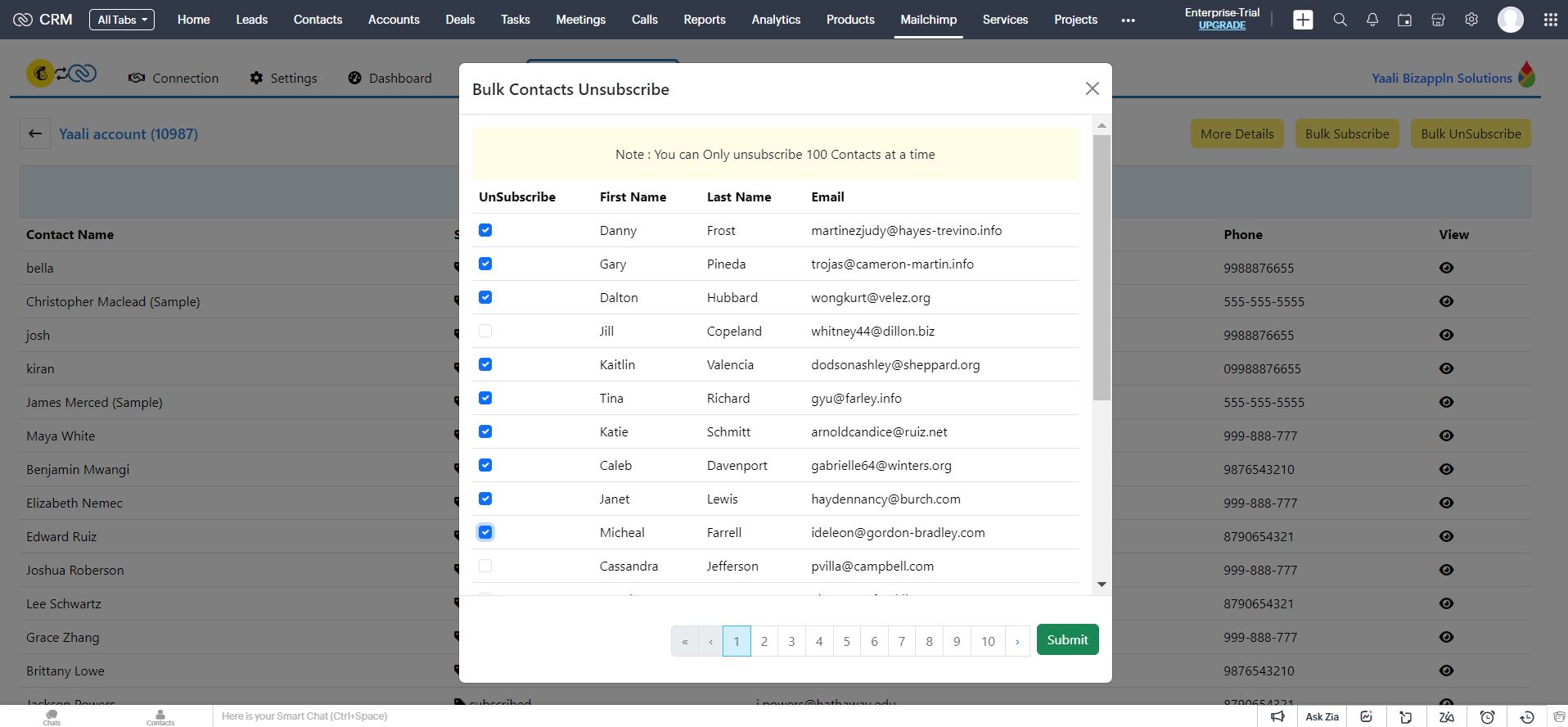 Bulk Unsubscribe Contacts in Mailchimp from Zoho CRM