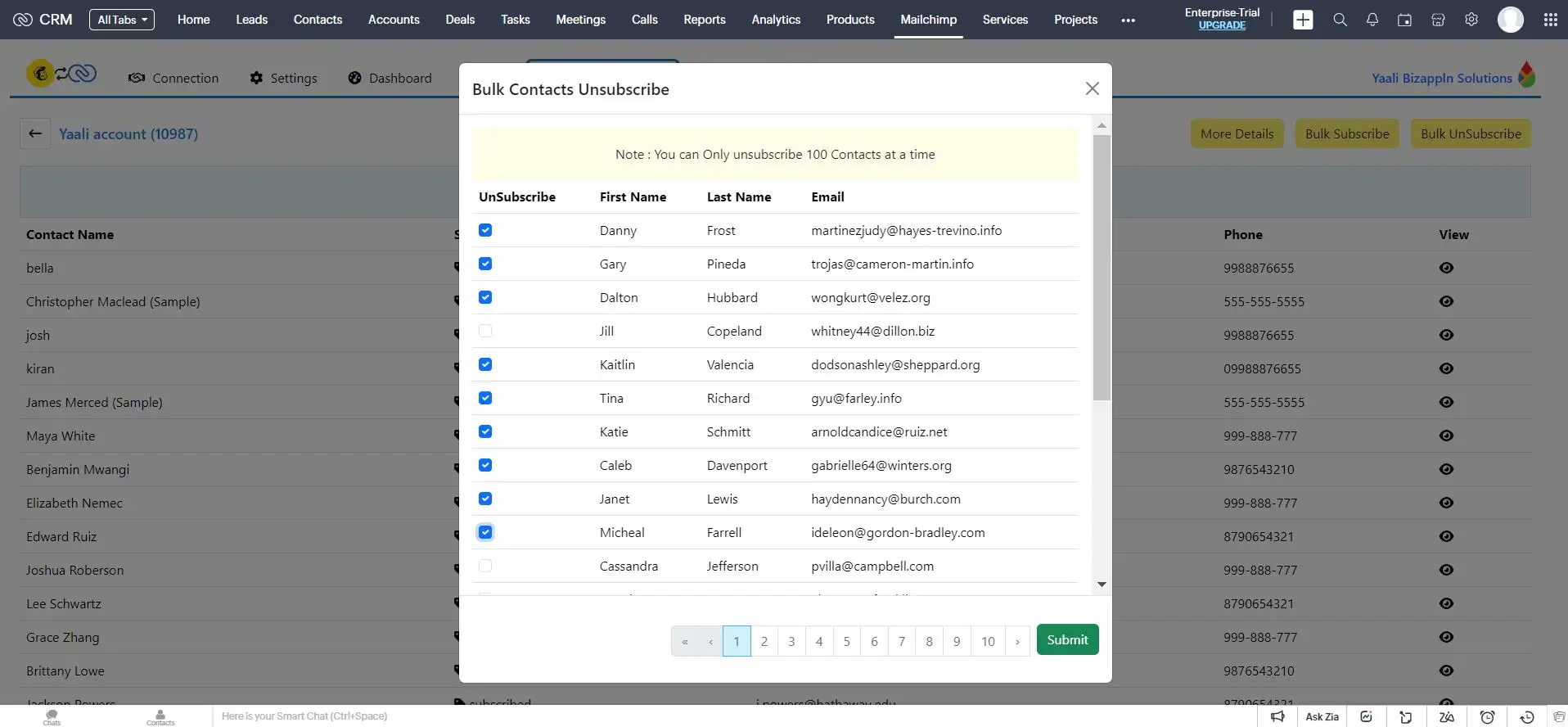 Bulk Unsubscribe Contacts in Mailchimp from Zoho CRM