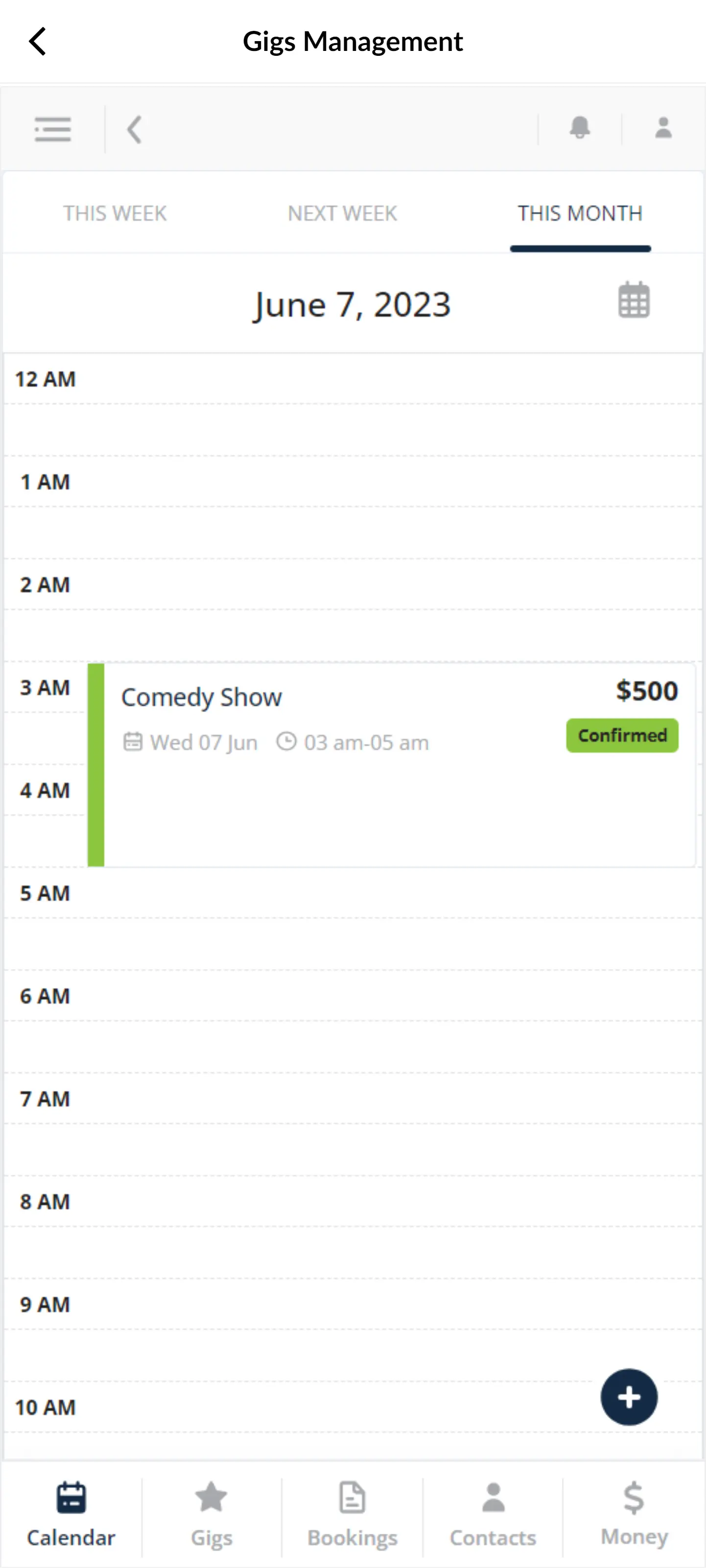 Calendar day view for gig booking