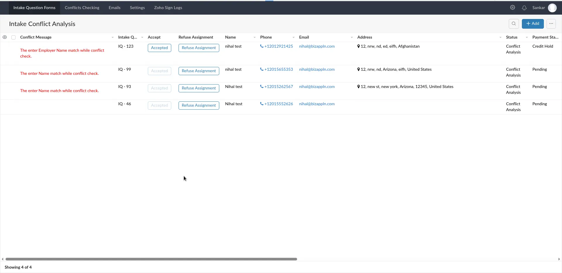 Client Intake Conflict Analysis for law firm in Zoho Creator app