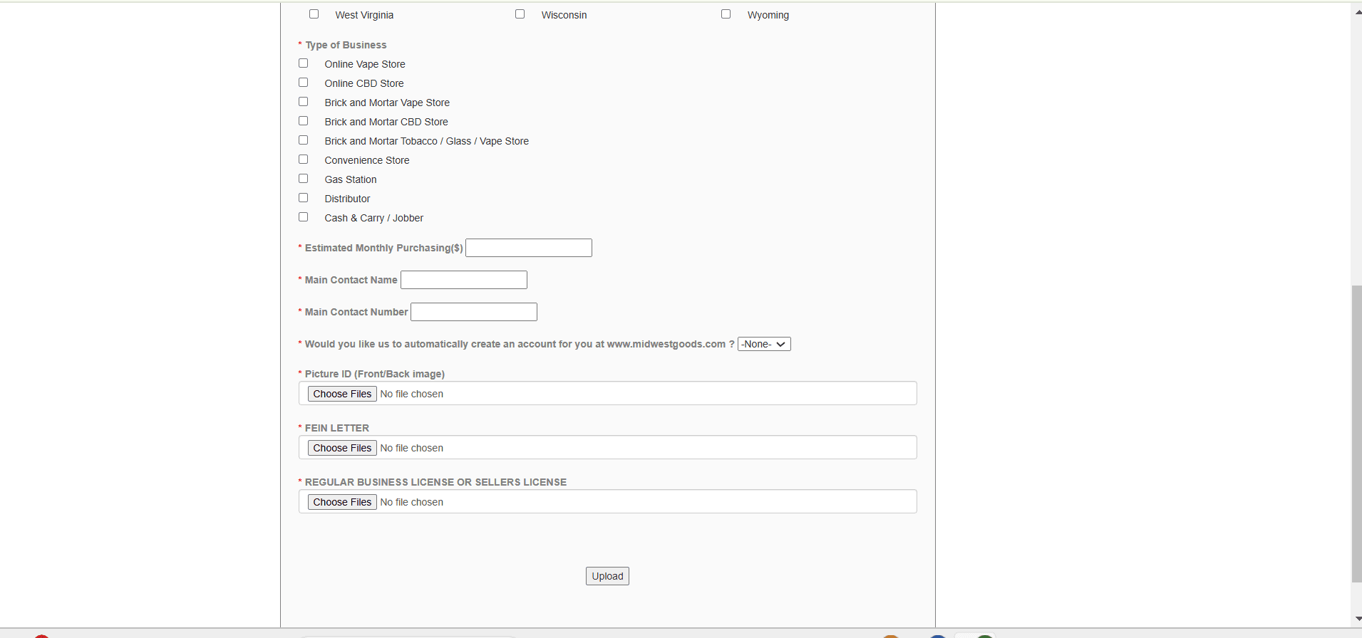 Document upload fields varied for customers based on state in Salesforce