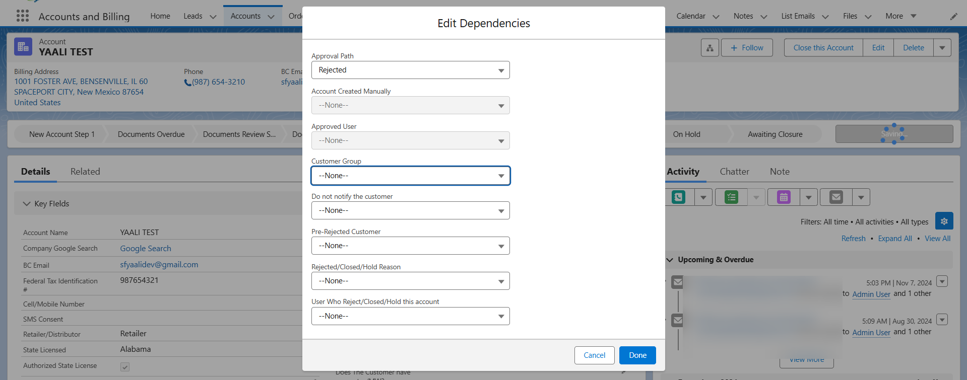 Fill dependency fields before moving to next stage in document submission process