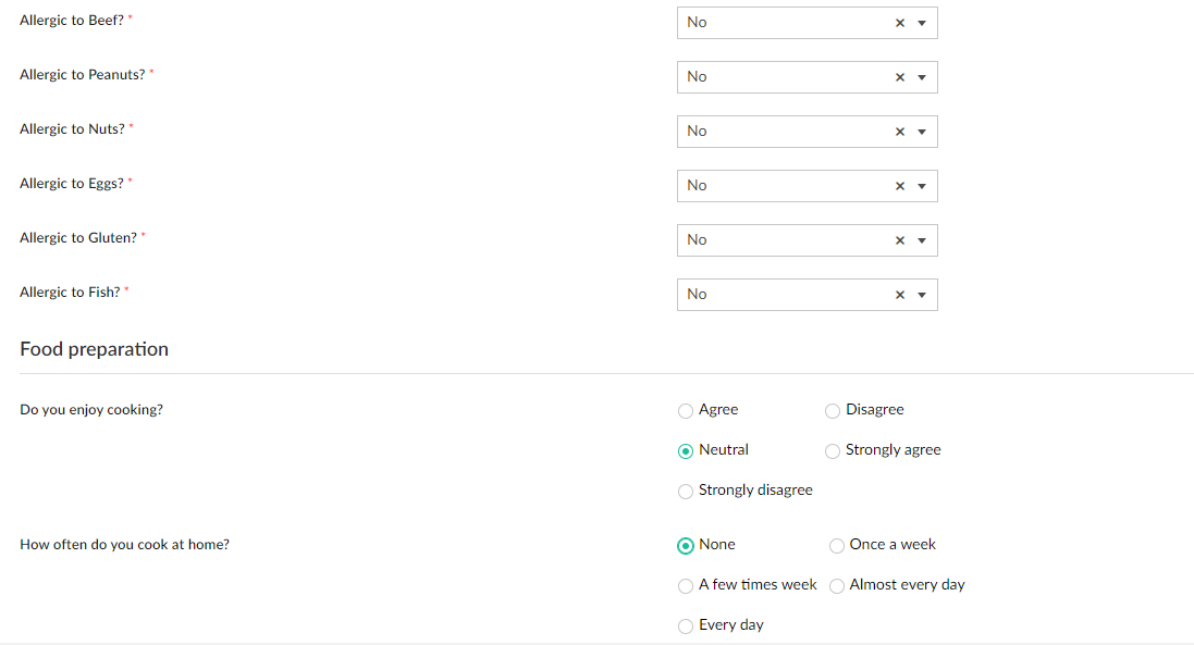 Food allergy details gathered from customer in Fitness Management App Zoho