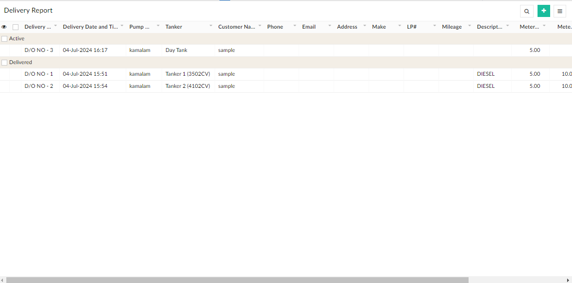 Fuel delivery report for customers in fuel delivery app zoho creator 