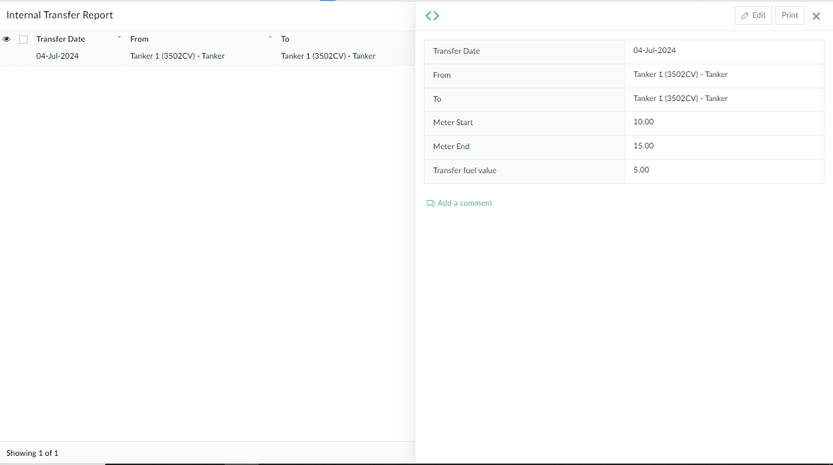 Fuel internal transfer request in fuel delivery app