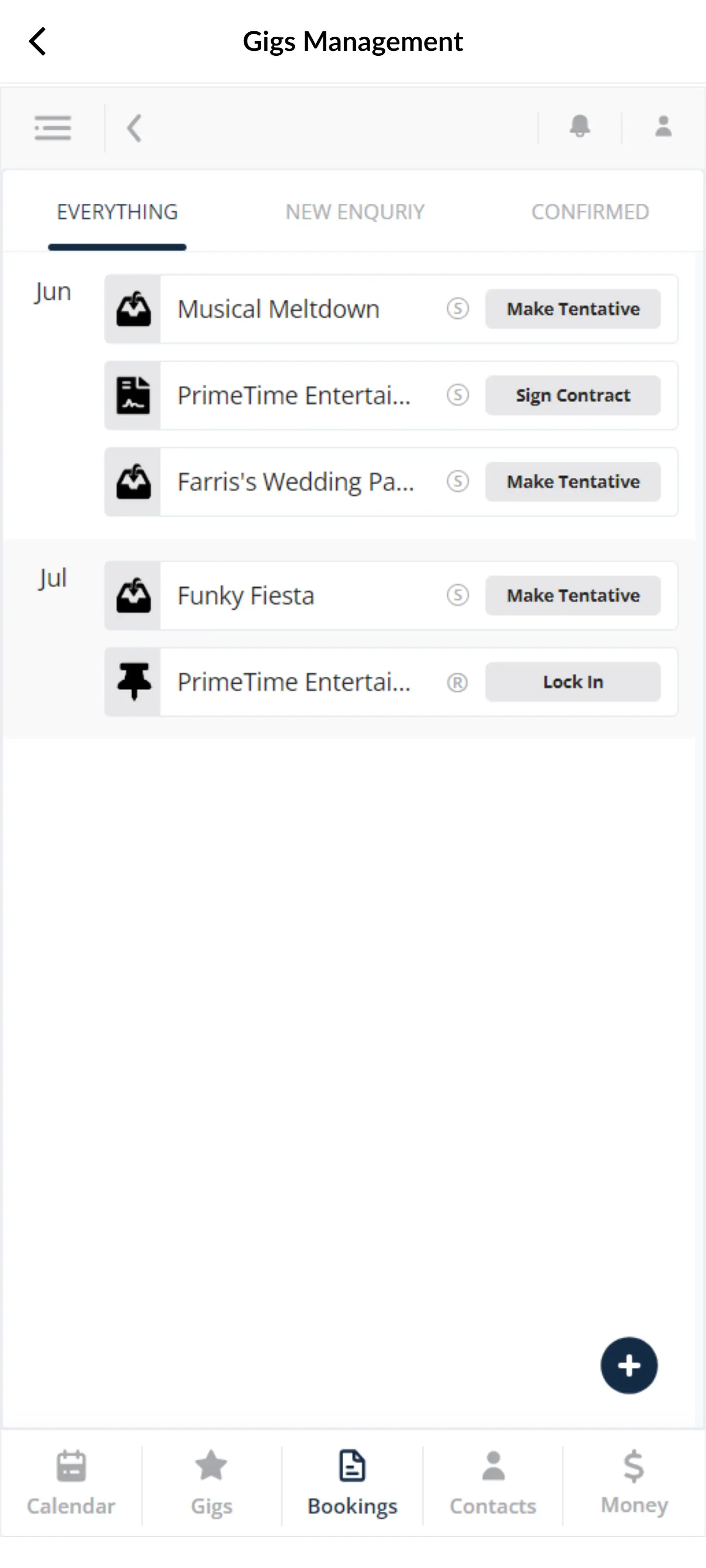 Gig booked details by artists viewed in Gig booking app