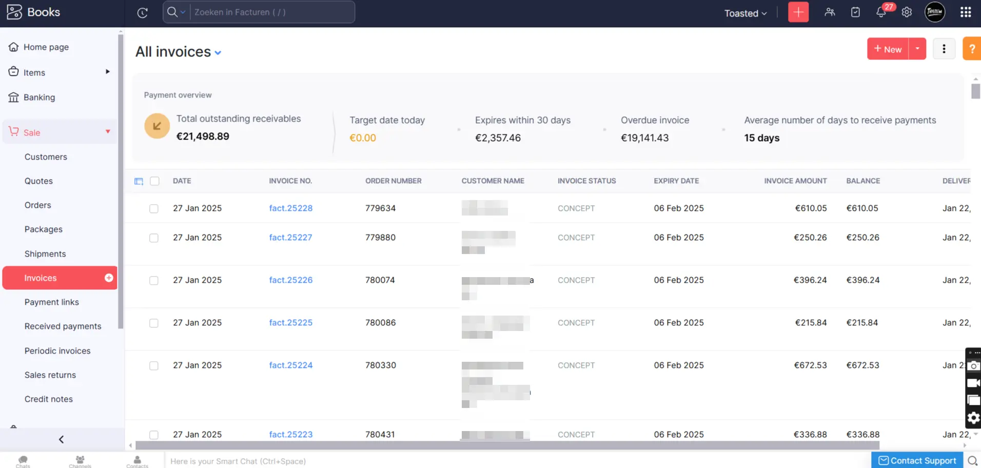 Invoice generated in Zoho Books from Zoho CRM