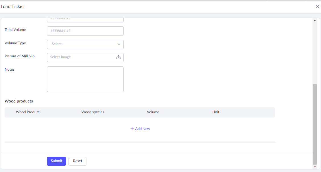 Logging truck transportation details in Timber Selling Management App
