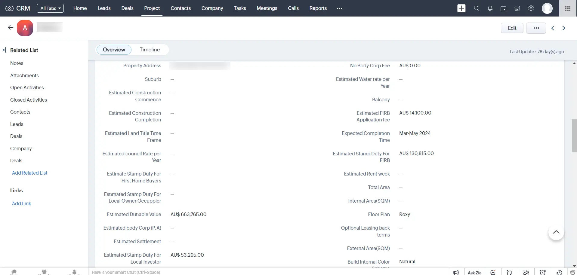 Managing Property Value details in Zoho CRM for Real Estate Agent