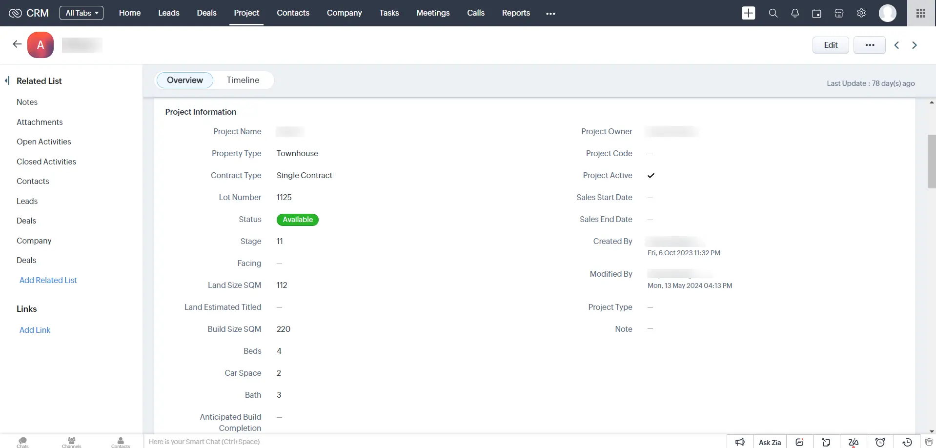 Managing real estate property details in Zoho CRM