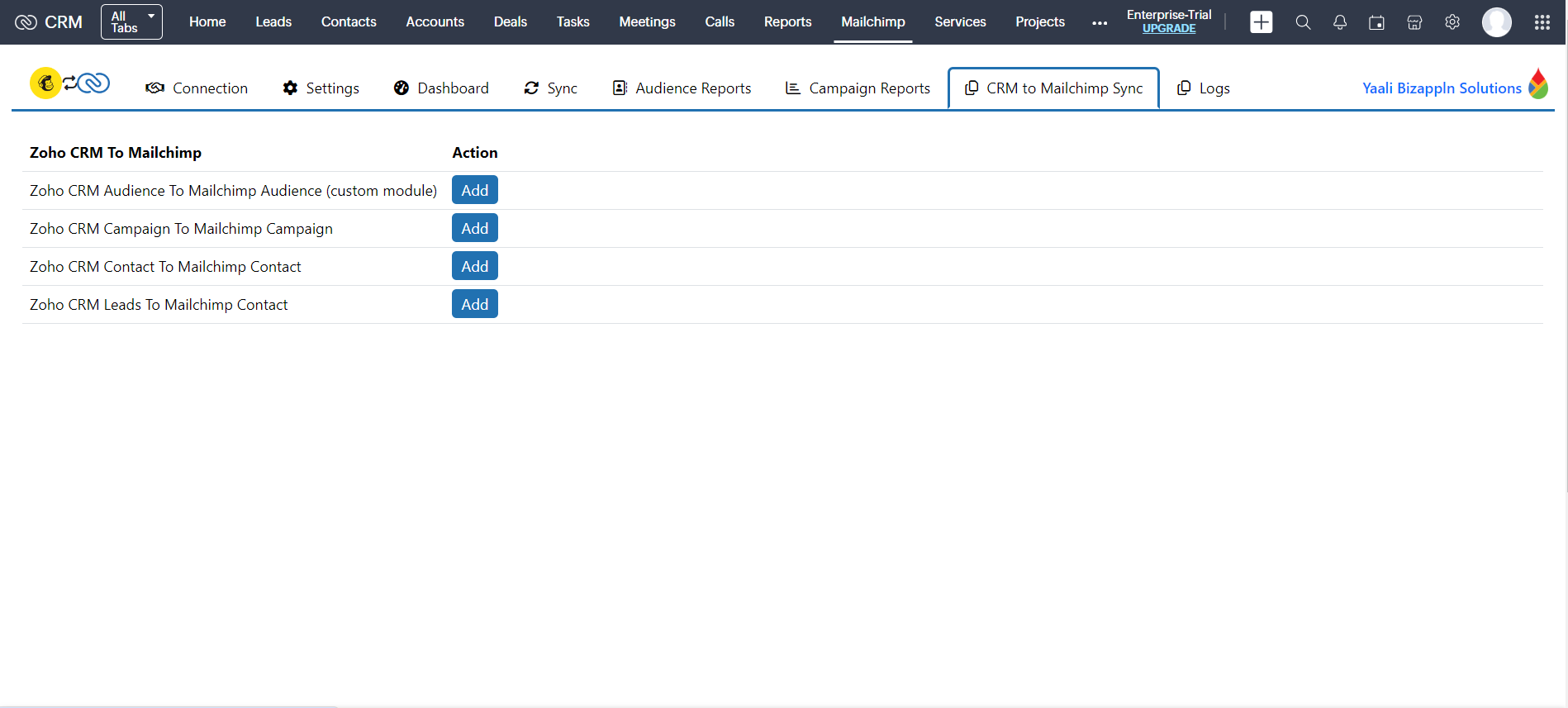 Manual Record Creation from Zoho CRM to Mailchimp