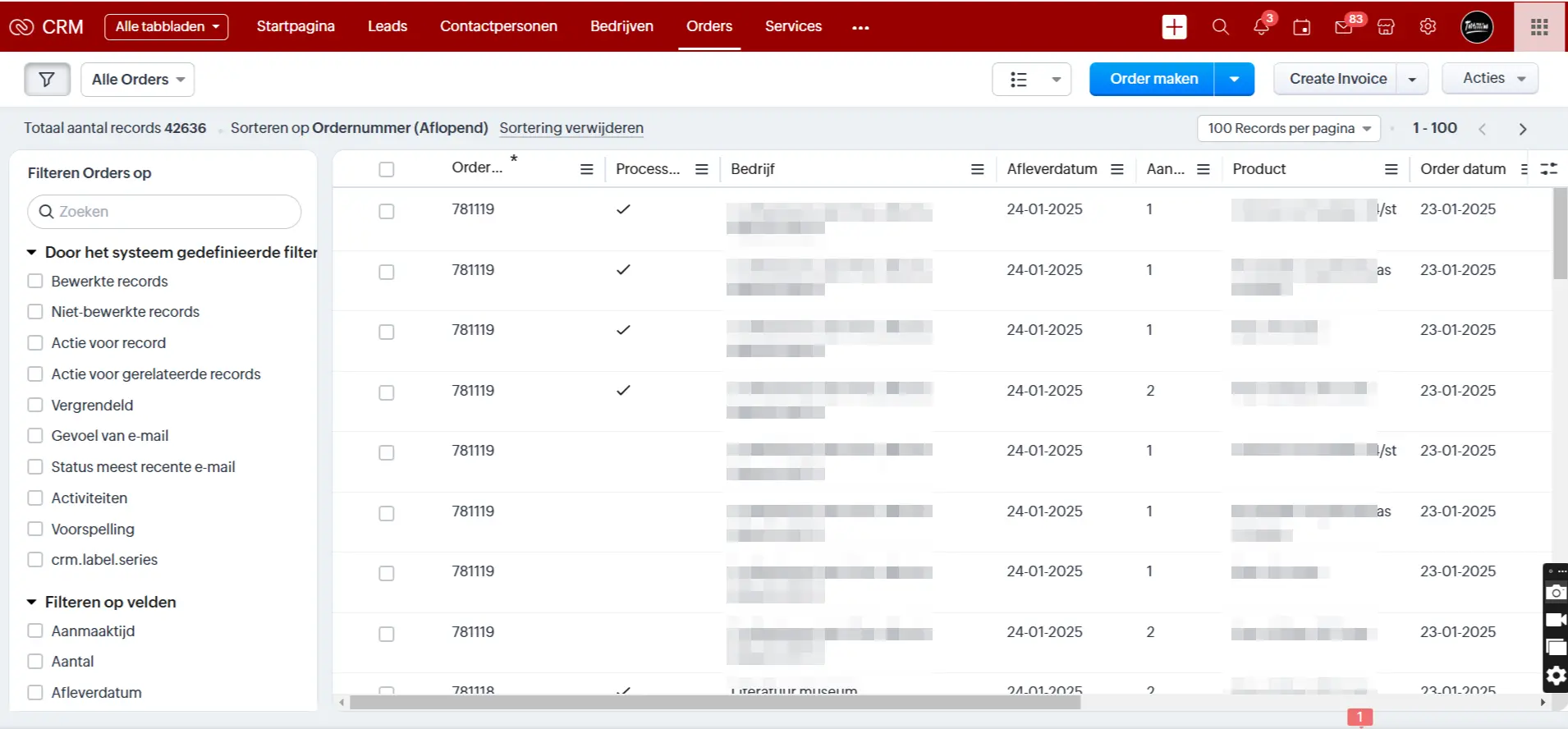 Orders list view in Zoho CRM