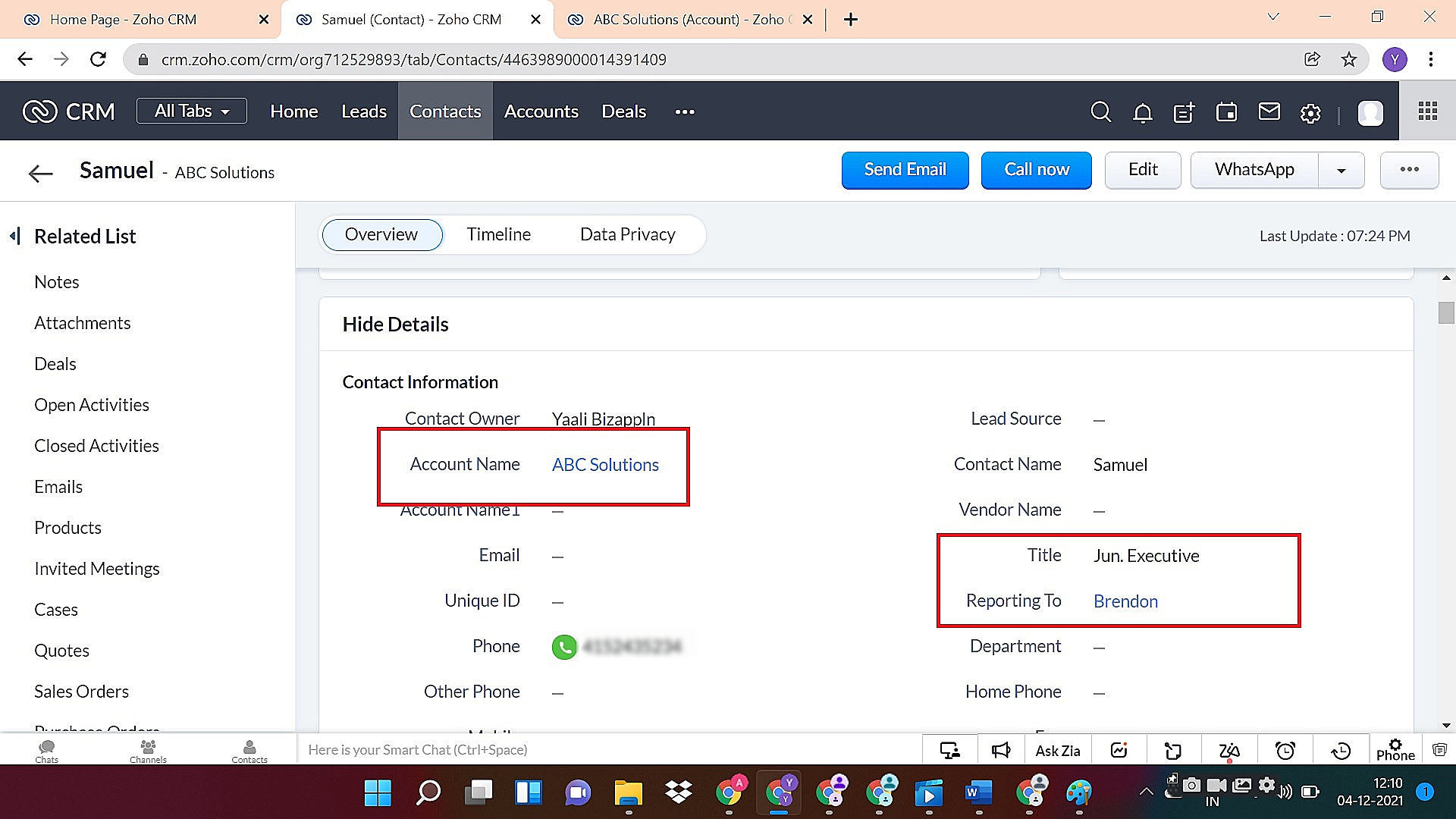 Reporting to field in Org Chart