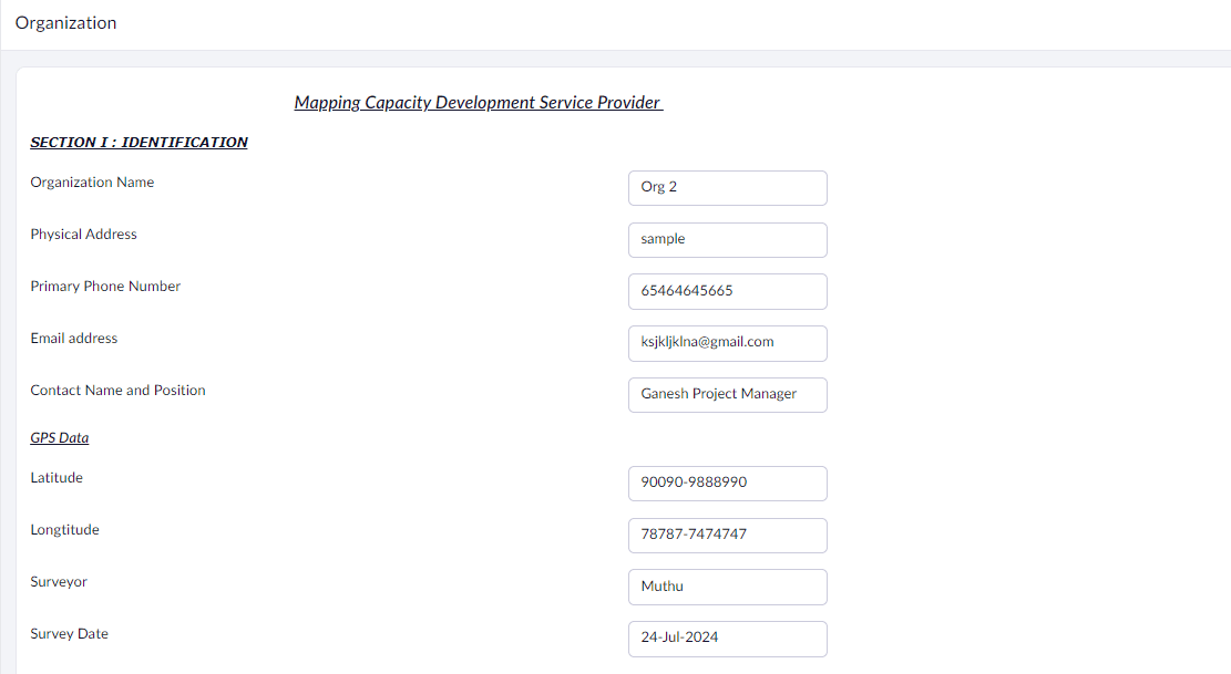 Organization details identification form for Non profit organization