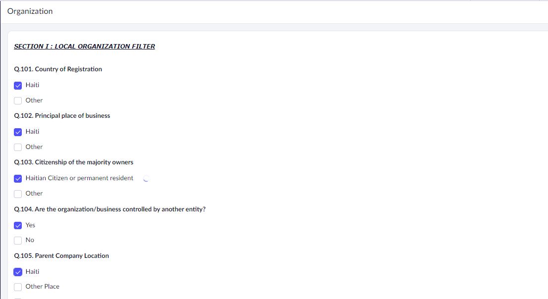 Organization Profile details form for Non Profit Organization