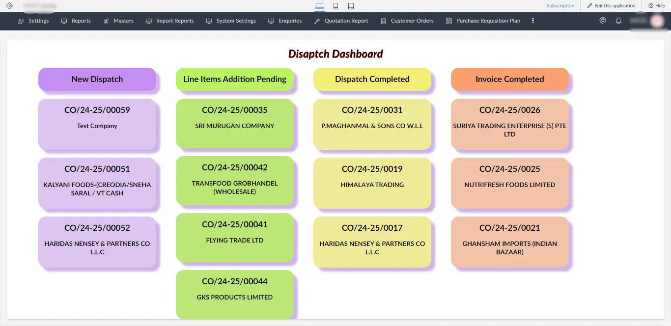 Product Dispatch dashboard Zoho Creator 