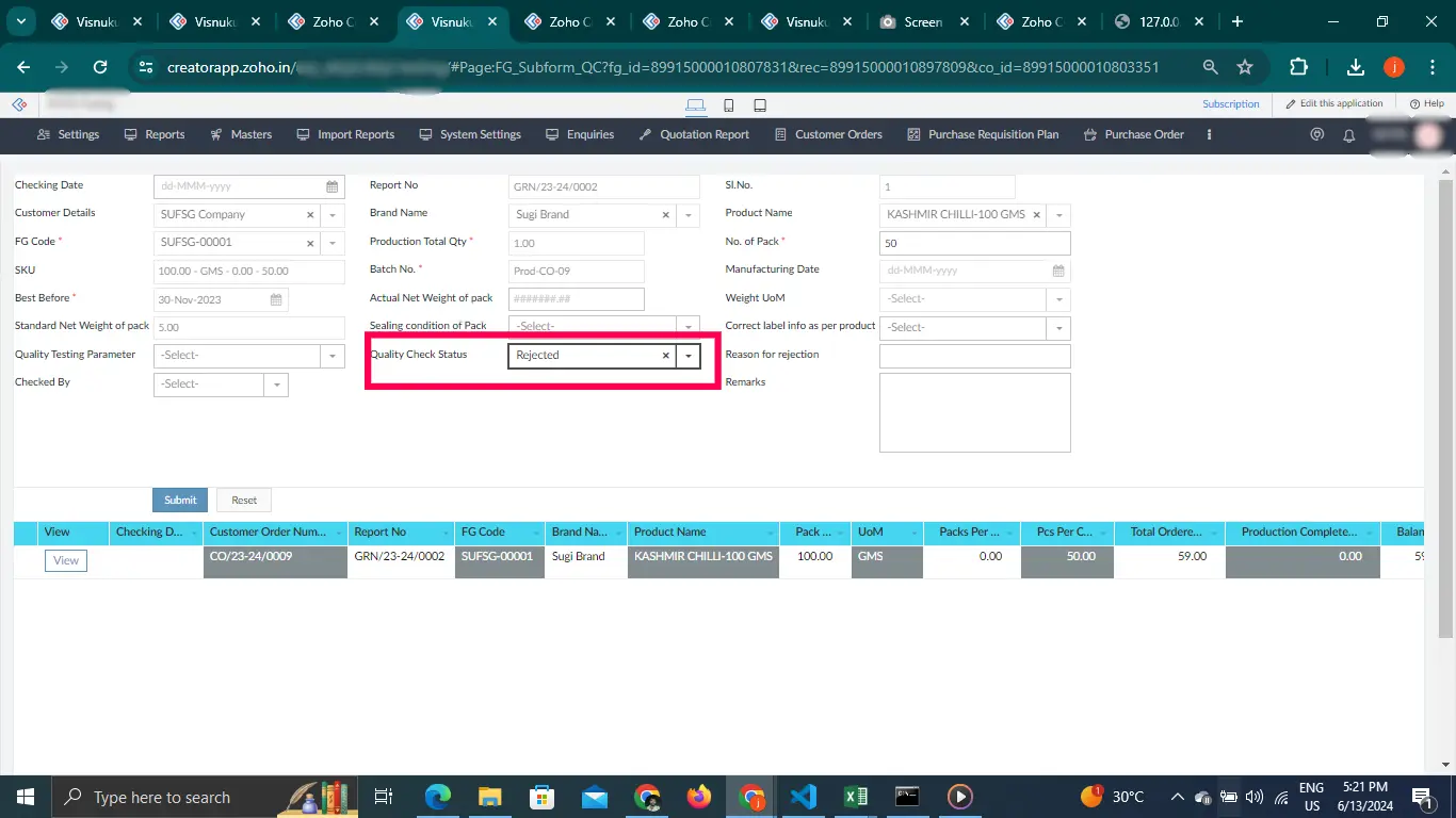 Product Quality status update 