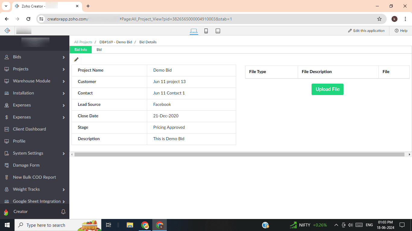Project Bid Details Management