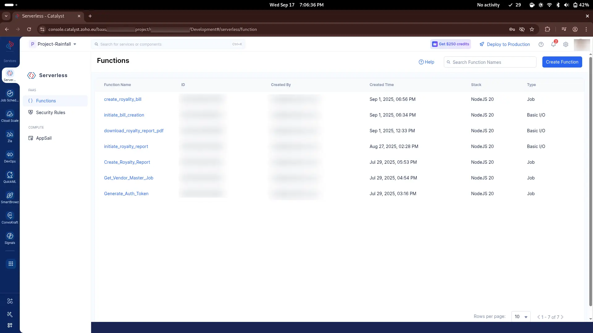 Serverless functions in Zoho Catalyst to automate roalty report generation
