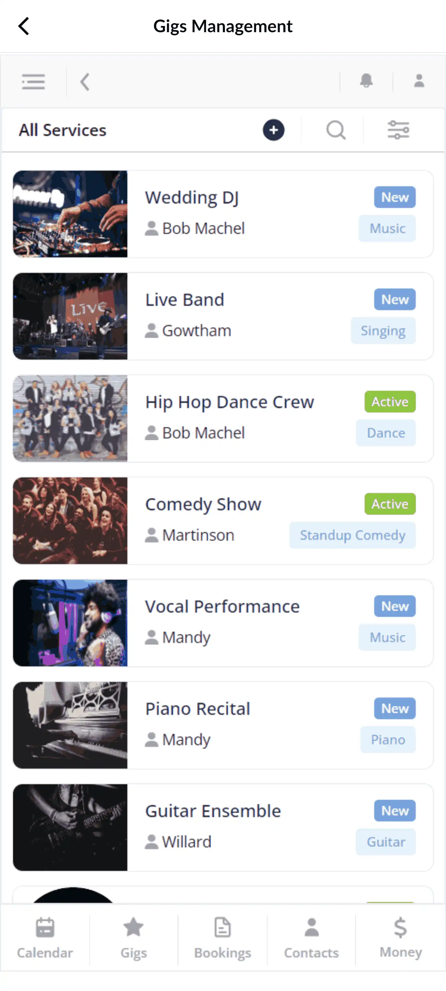 Services in Gig Booking app Zoho creator