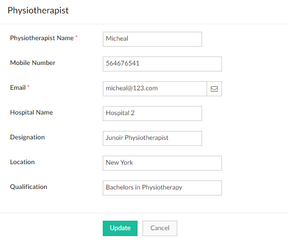 Store physiotherapist data in Fitness management App Zoho