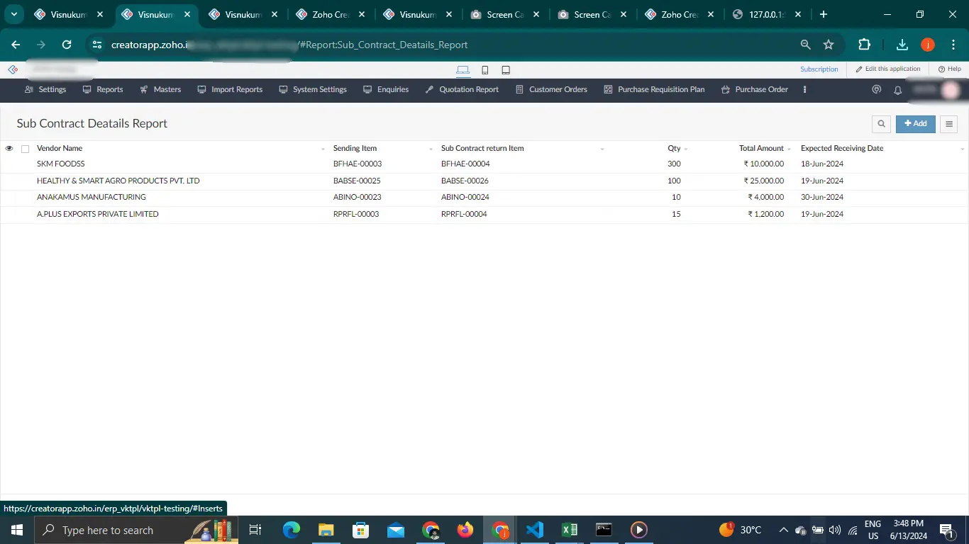 Subcontract Management in zoho Creator 