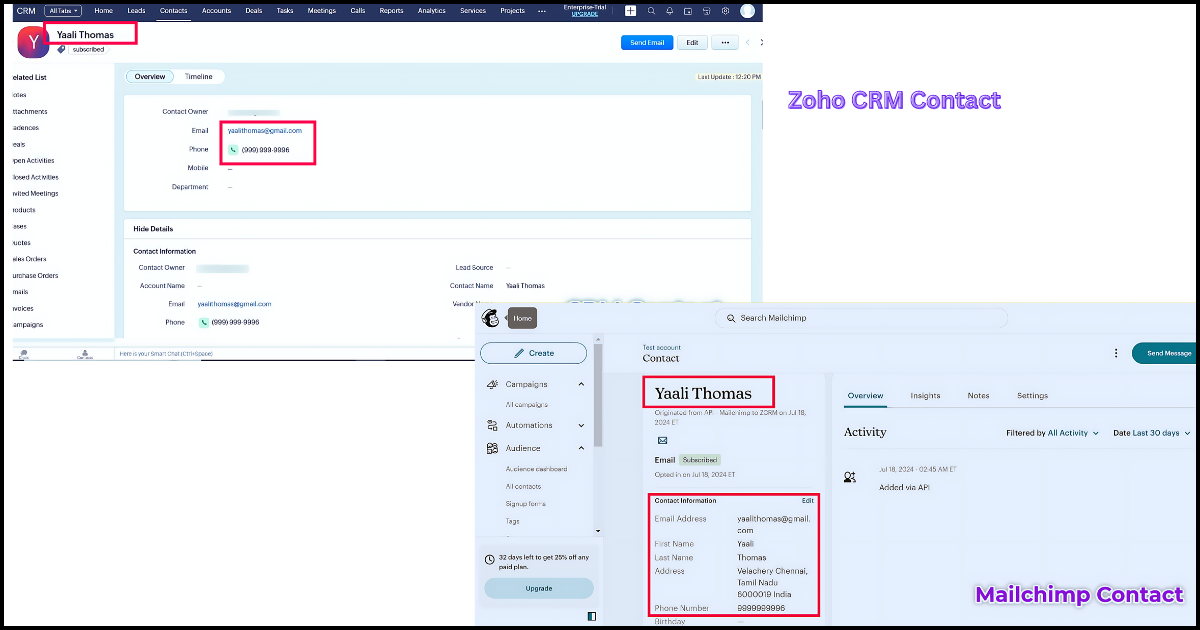 Sync Mailchimp Contact with Zoho CRM Contact