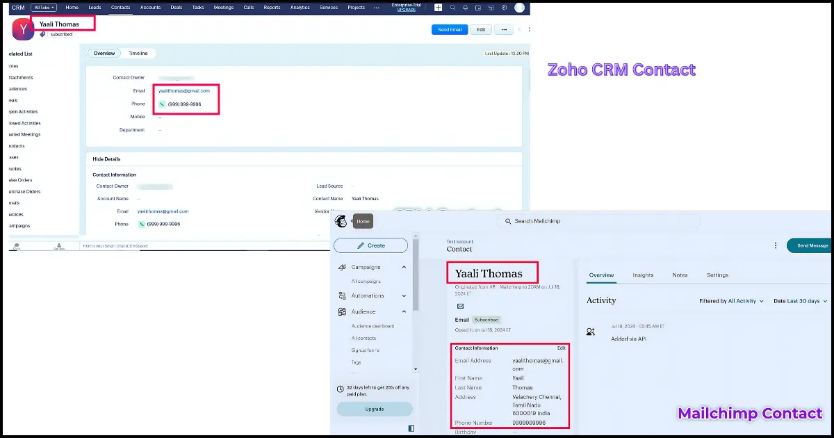Sync Mailchimp Contact with Zoho CRM Contact