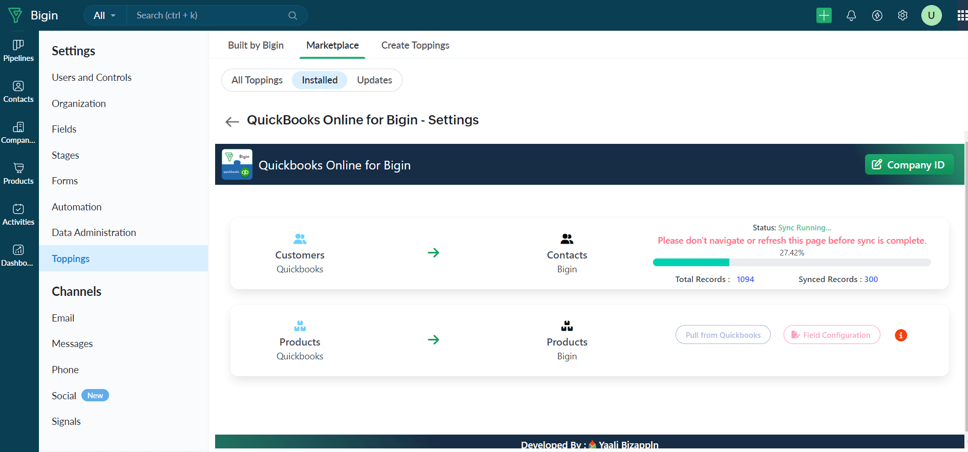 Sync QuickBooks Contacts with Bigin