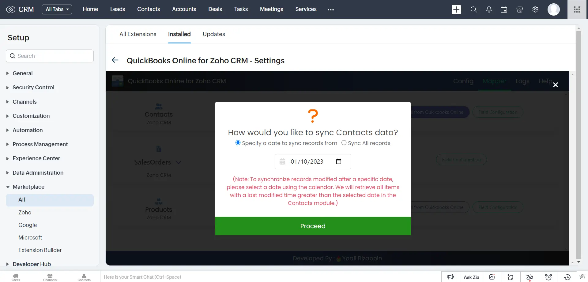 Error logs Module in QuickBooks extension