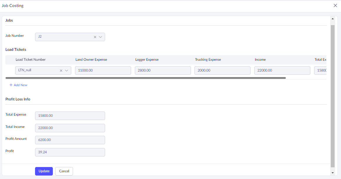 Timber Job Costing Report in Timber Selling management App