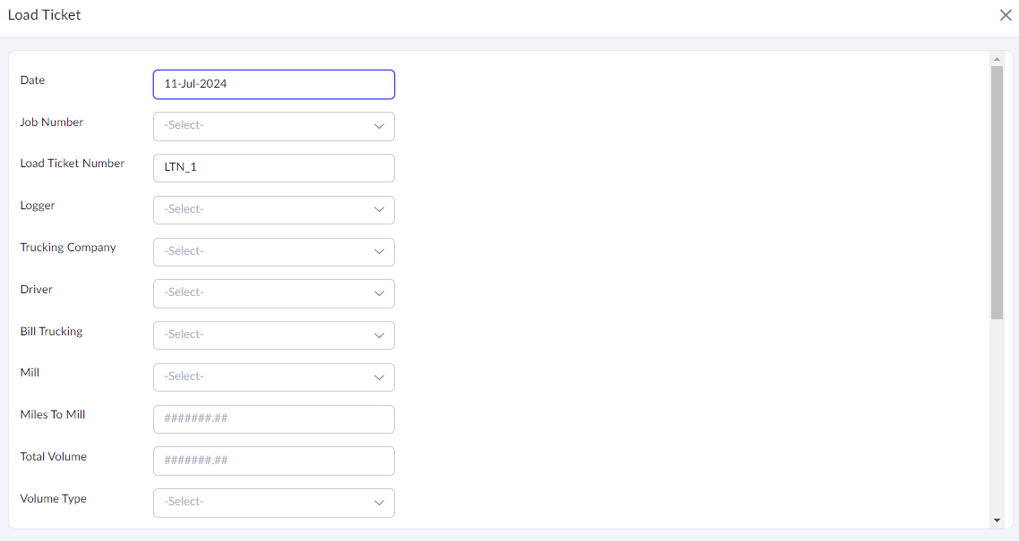 Timber Transport Load Ticket Creation in Timber Selling management App