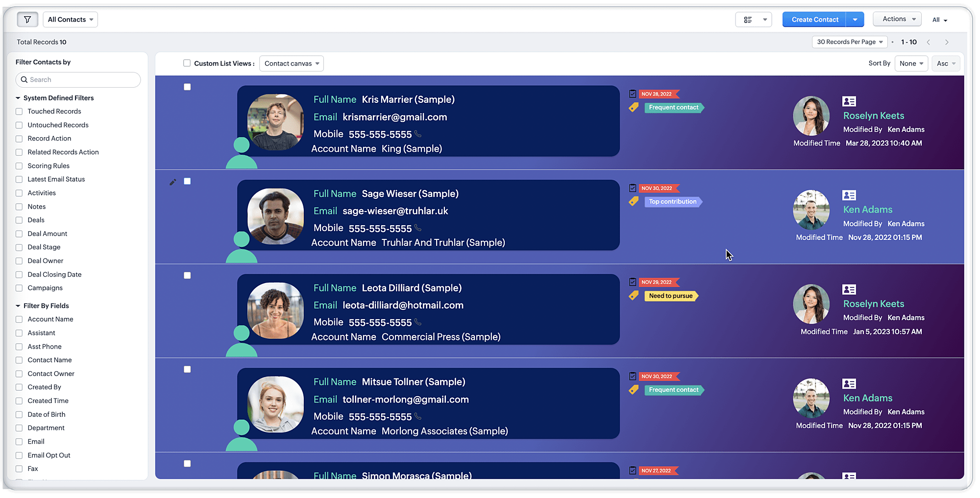 Zoho CRM List View redesigned using Canvas