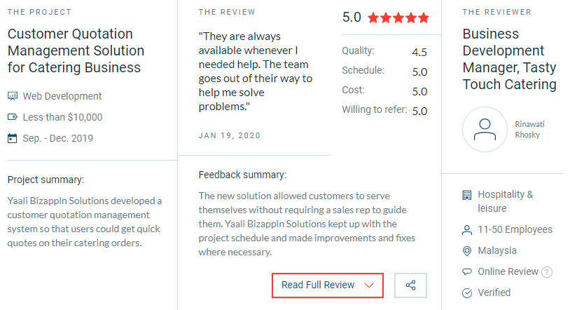 Customer Review in Clutch