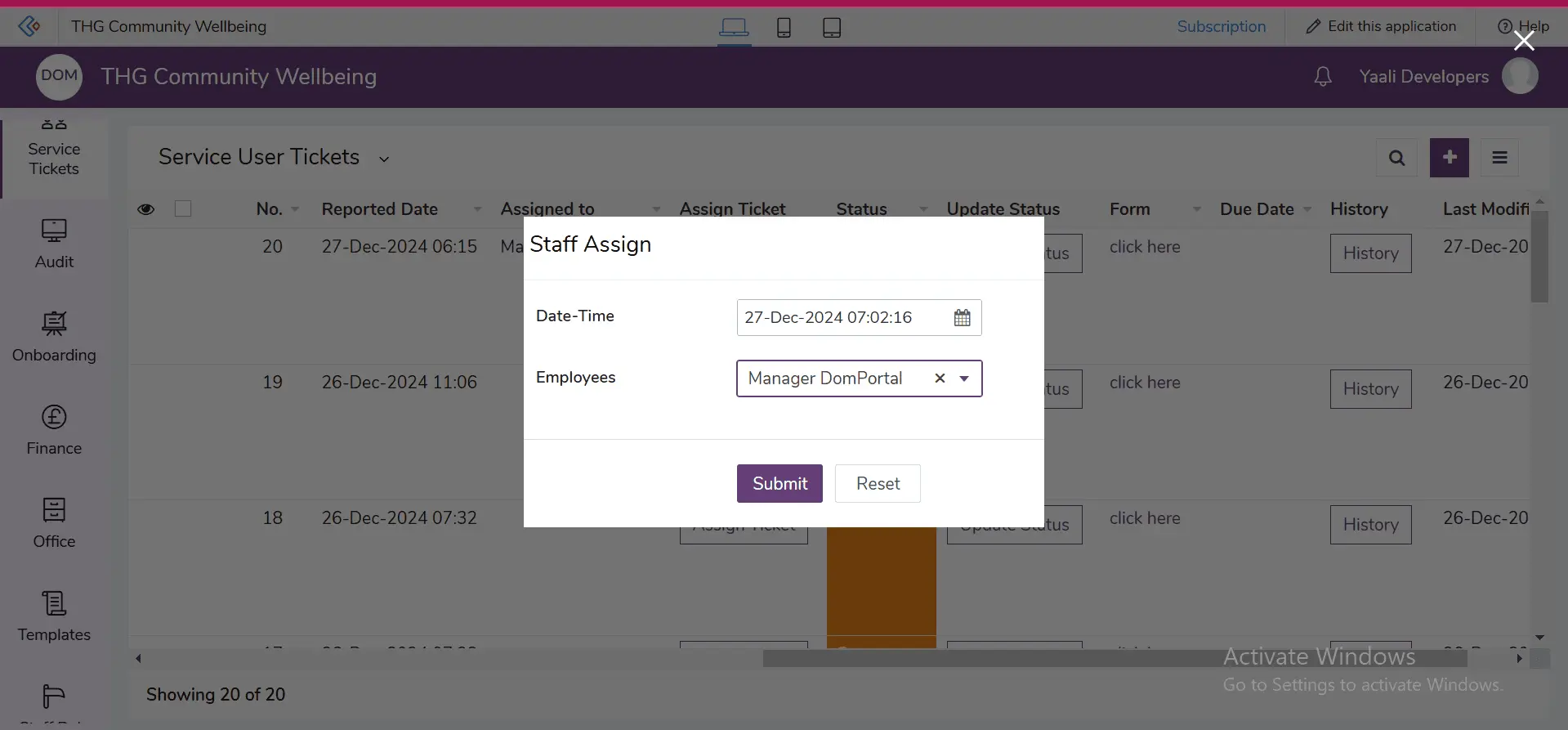 Assigning staff to handle service user tickets in zoho creator