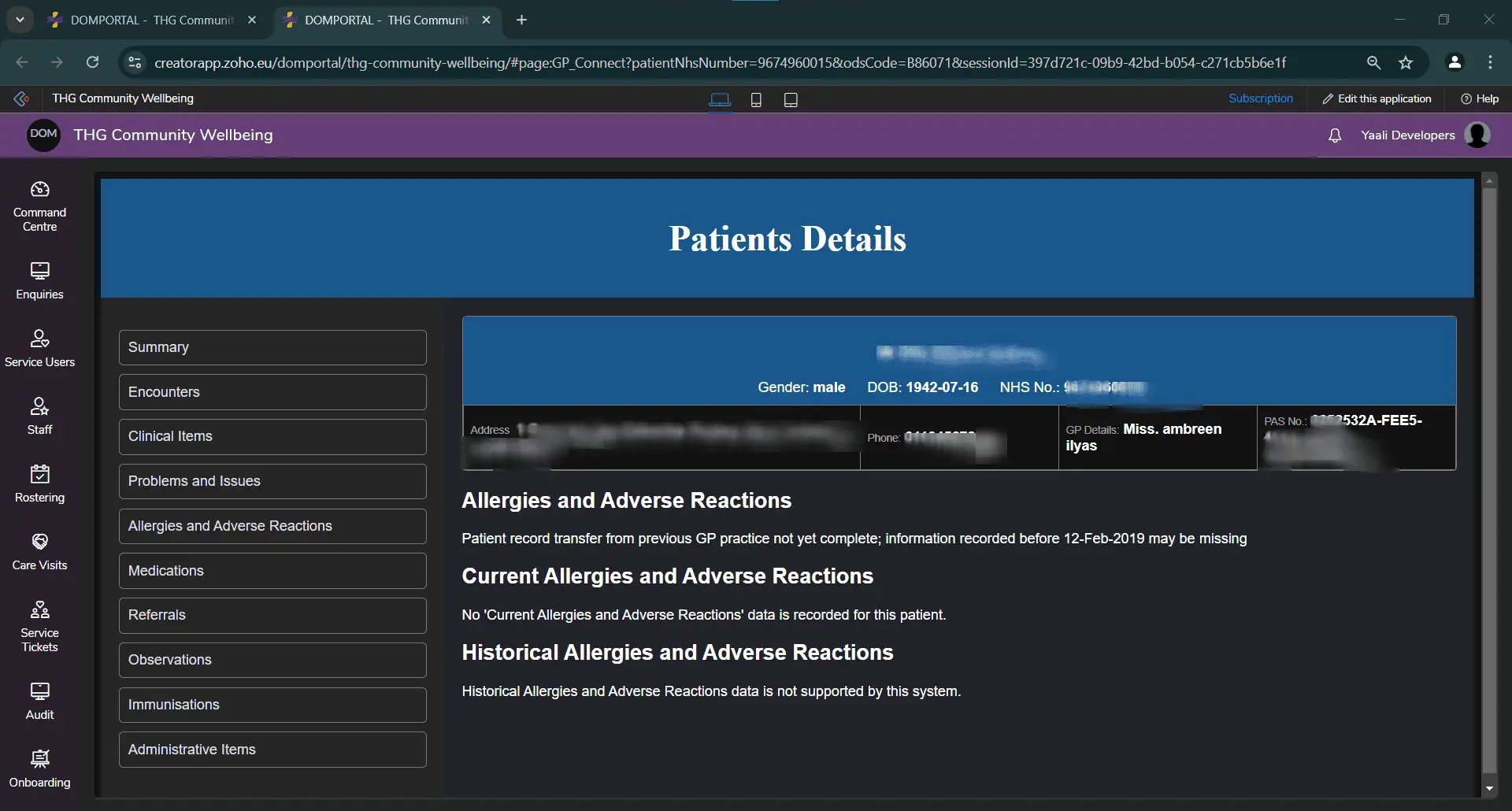 Patient data access from Azure and viewed in zoho creator using widgets