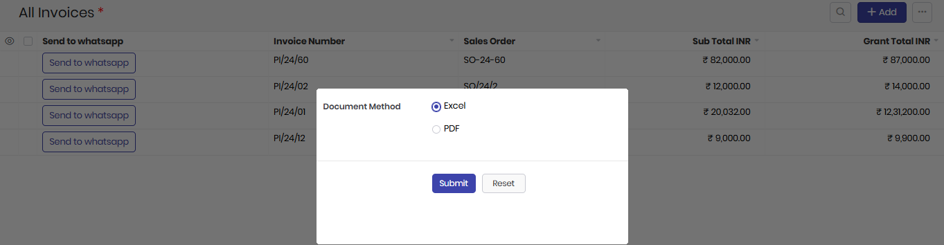 Send invoice to whatsapp as Excel or PDF from Zoho Creator