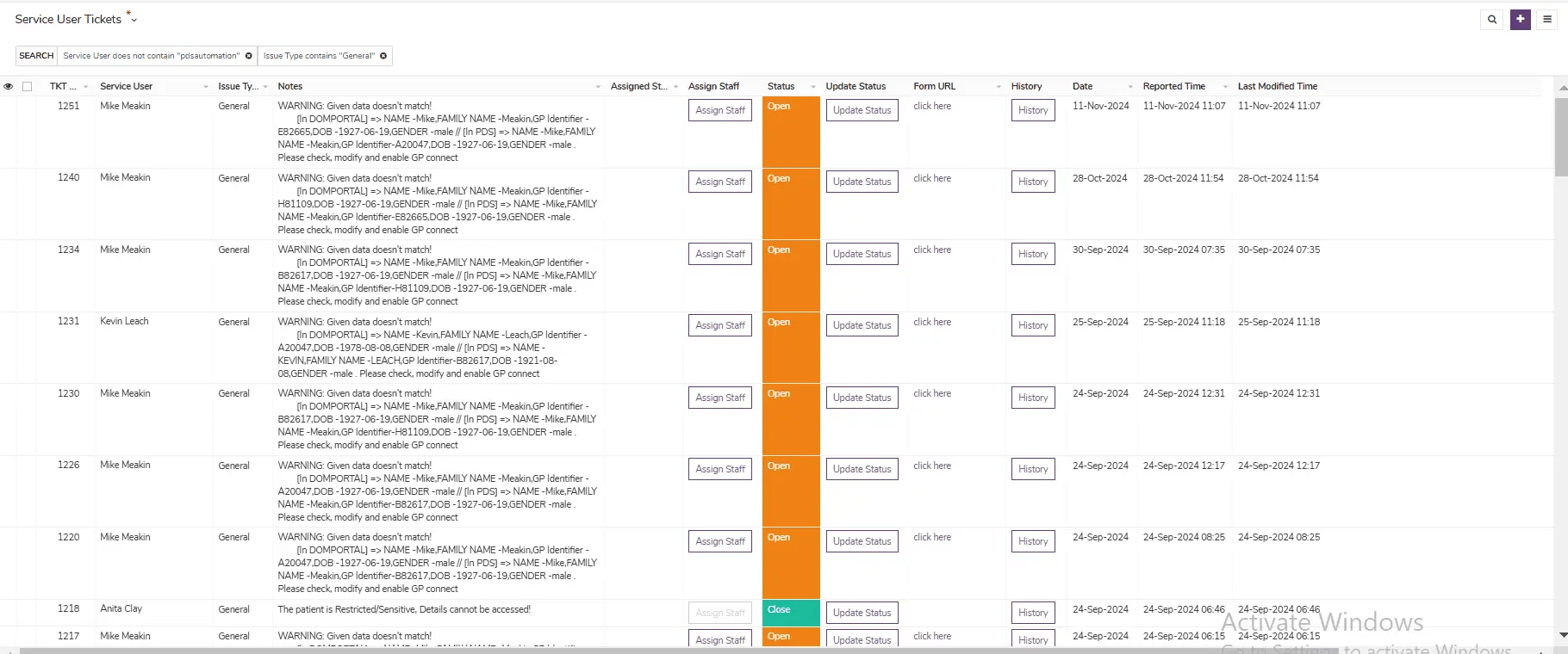 Service User Ticket Report in Zoho Creator for Healthcare