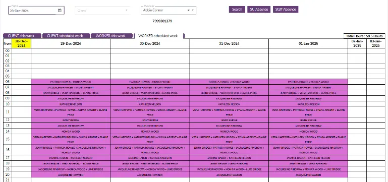 Staff bookings to visit clients this week report view in zoho creator