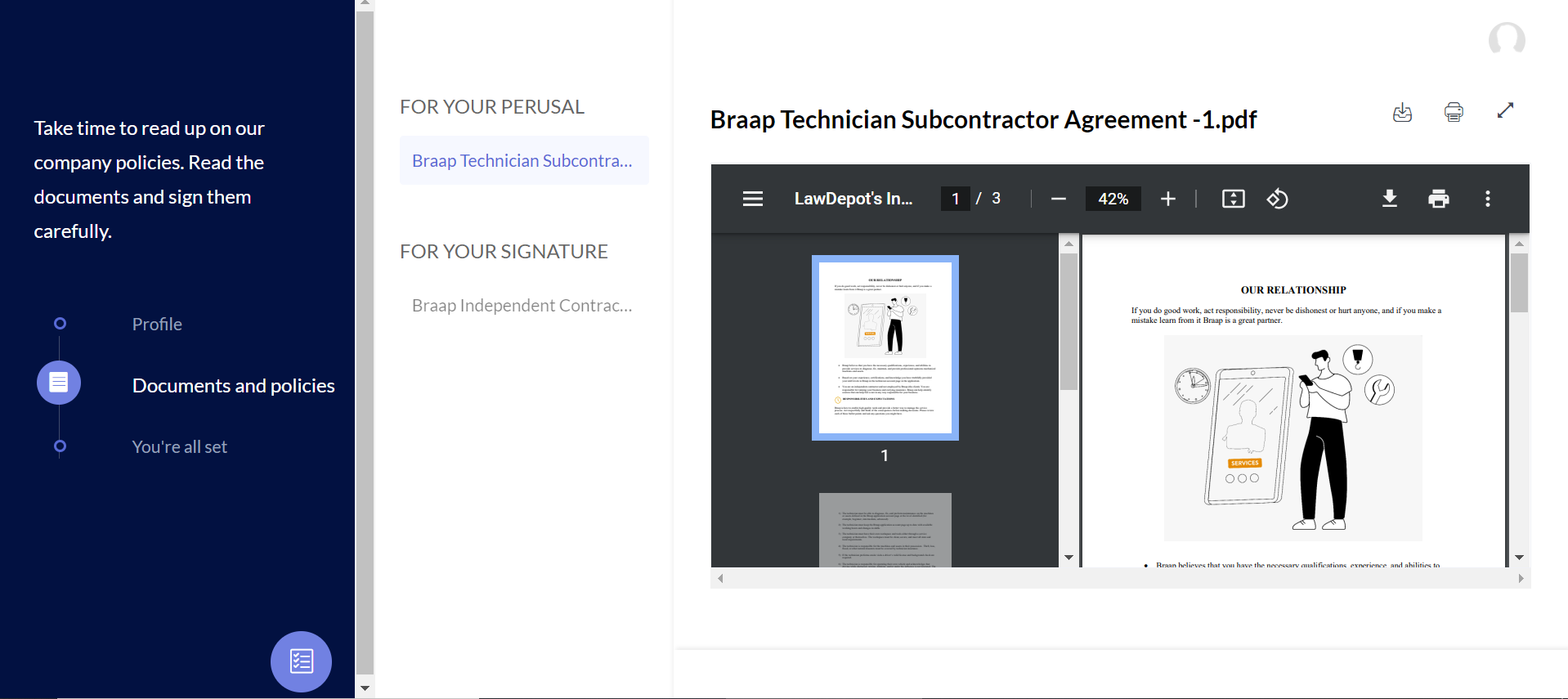 Checking candidate signed status for the document