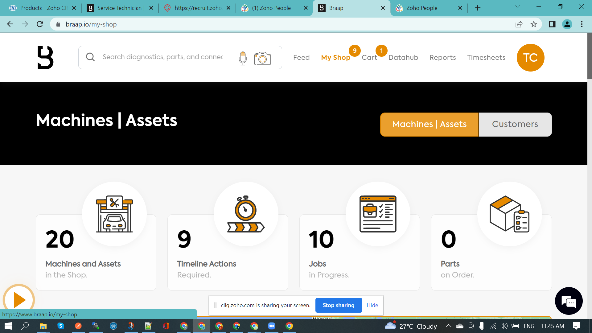 Zoho CRM web portal for Customers and Technicians