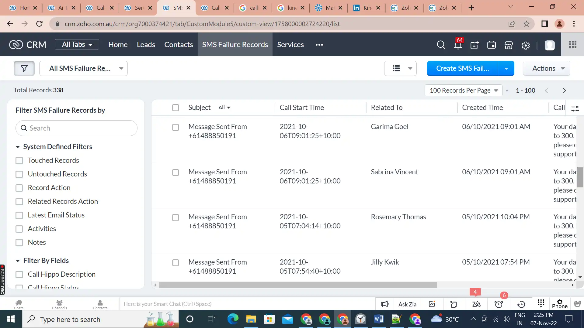 Zoho Bulk SMS functionality