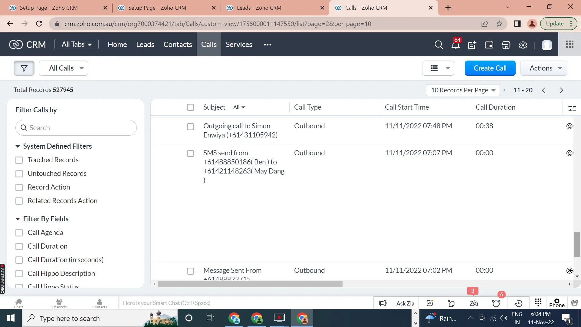 CallHippo integration with Zoho CRM